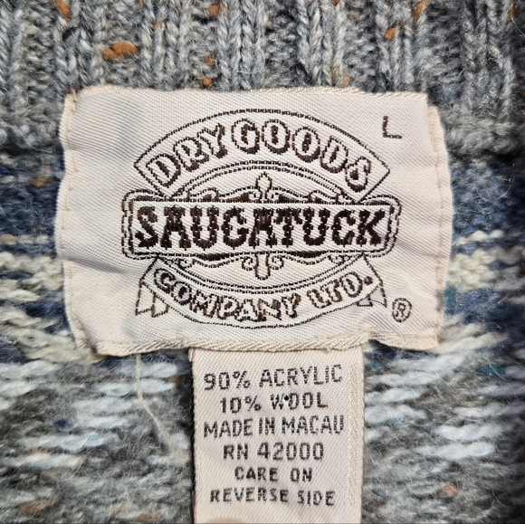 VTG Saugatuck Dry Goods Co. Blue & Gray Patterned Wool Blend Sweater Size L EUC - Picture 3 of 7